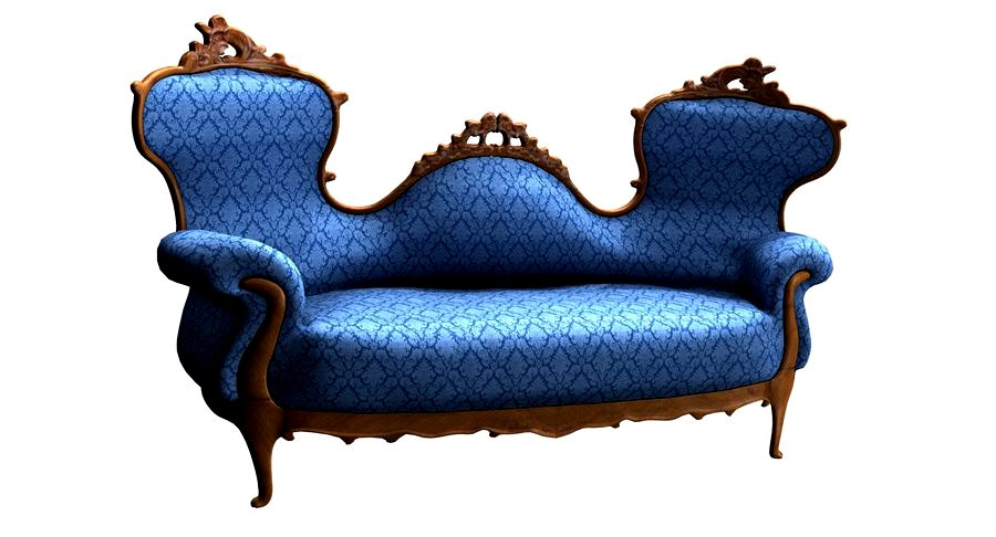 Victorian double-spoonback sofa blue