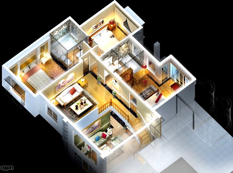 Living room 098 - A complete home scenes.3d model