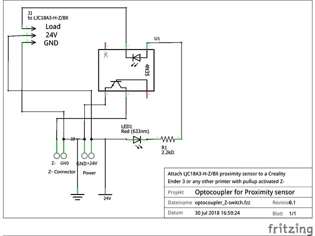 How to attach a LJC18A3-H-Z/BX capacitive probe via optocoupler to Creality Ender 3 (and other printers)  by Arminth