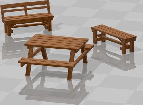 Park bench set H0 scale by Enely