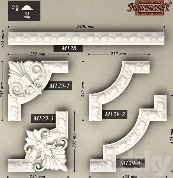 Molding ornamental corner pieces &amp;quot;Harmony&amp;quot; (M128)