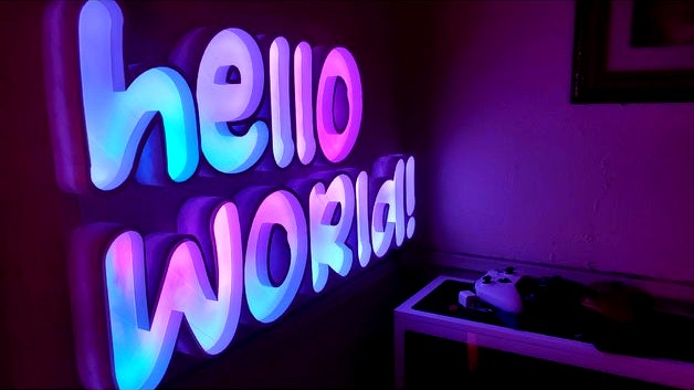 Arduino LED powered Hello World Sign by alfredosequeida