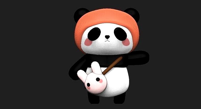 PANDA WITH RABBIT BACKPACK | 3D