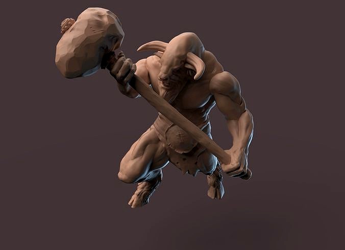 Minotaur with 2 handed stone hammer | 3D