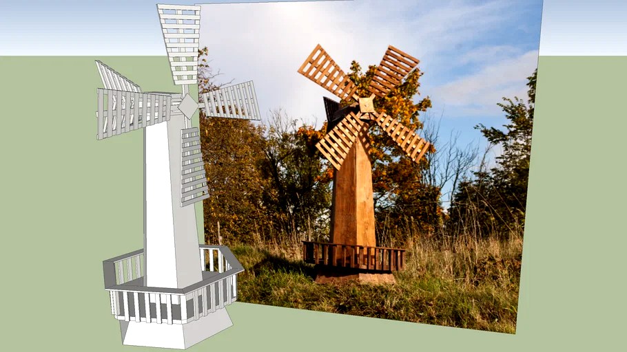 Wooden garden windmill