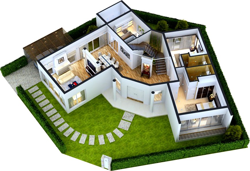 Detailed House floor 1 Cutaway3d model