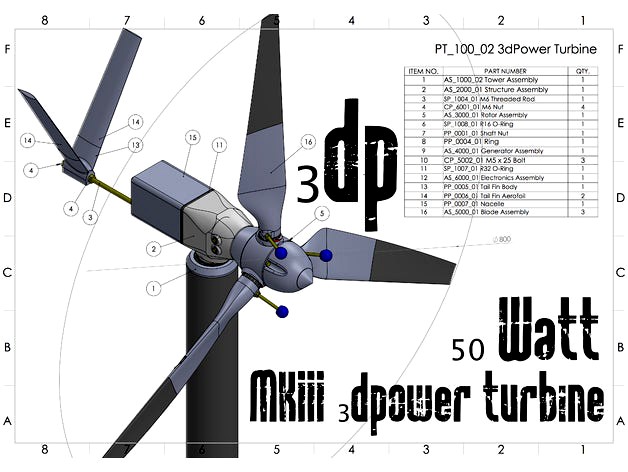 MKIII 50 Watt 3d printable Wind Turbine by 3dprintable1