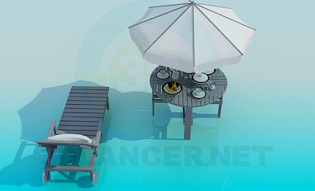 3D Model Deck chair and beach table