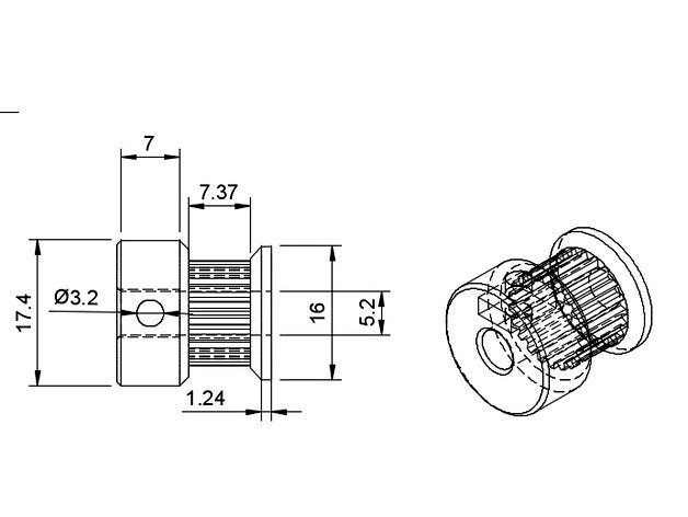 GT2 20 teeth pulley with nut for NEMA 17 axis (5mm) by schiuma