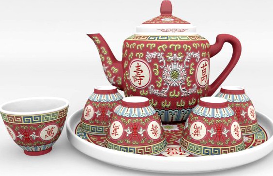 Chinese Porcelain Tea Set 3D Model