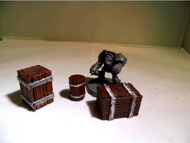 28 mm warhammer scale - accessories - barrel and crate  by frederique555