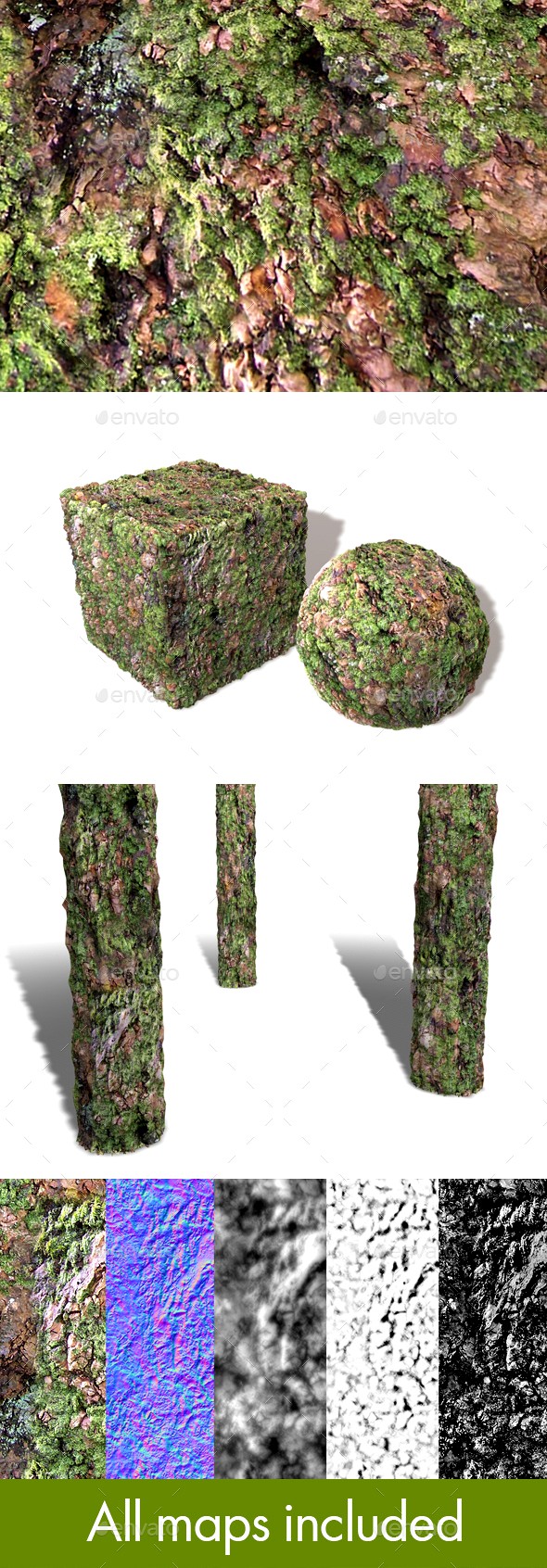 Thick Mossy Bark Seamless Texture 02