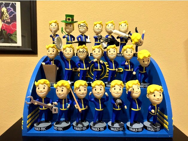 Fallout : Vault Boy Bobbleheads Shelf (Remix for Makerbot print bed) by Daveon