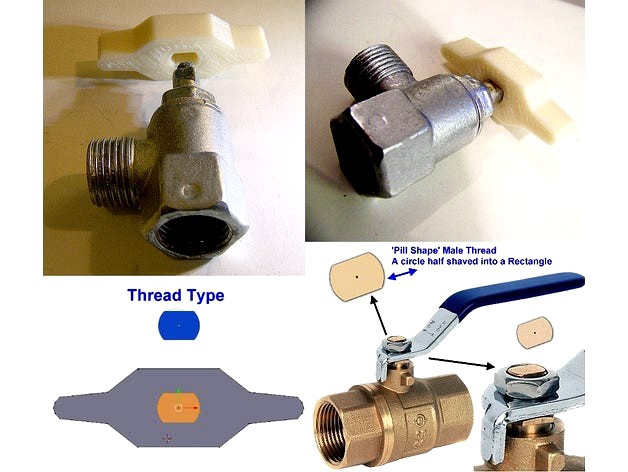 Water Tap Ball Valve Handle Lever Faucet Replacement (For Pill Shape Thread) by RISI