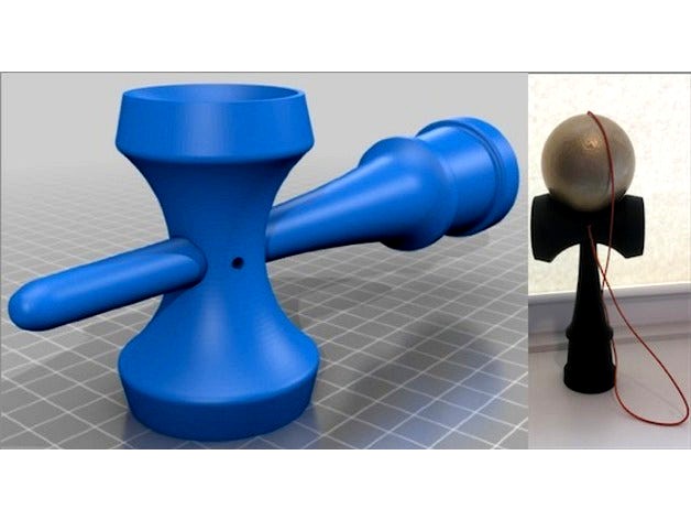 Accurate Kendama w/ String Holes (2 parts + ball, w/ Inventor files) by ryan_slam