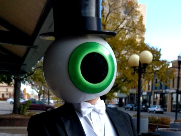 The Residents Eyeball Helmet Mask,Top Hat & Cane Topper by AndyJPro