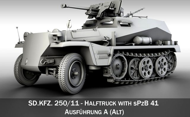 SD KFZ 250 Halftrack with antitank rifle 3D Model