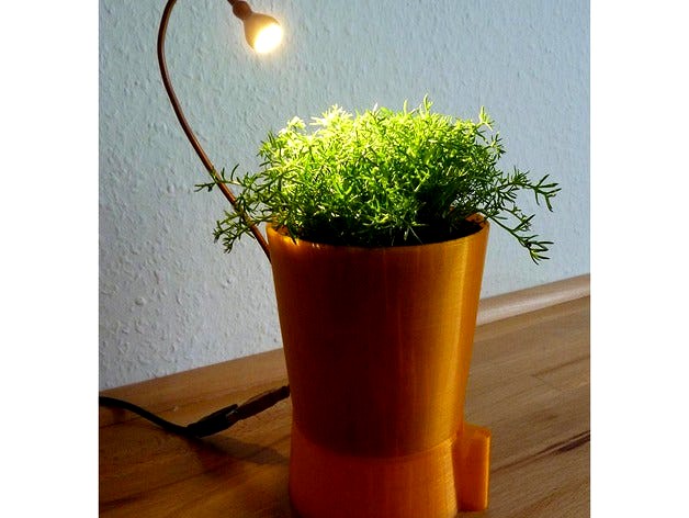 Automatic Herb- or Flowerpot. Self-watering, led-lighted water-level indication and greenhous in one piece by Connorus