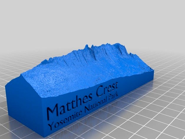 Yosemite's Matthes Crest 3d topo by Shapespeare