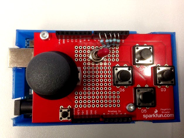 Arduino Uno casing with 9V battery slot for use with Joystick shield by BadenLab