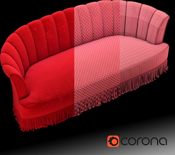 Red velor sofa KOKET