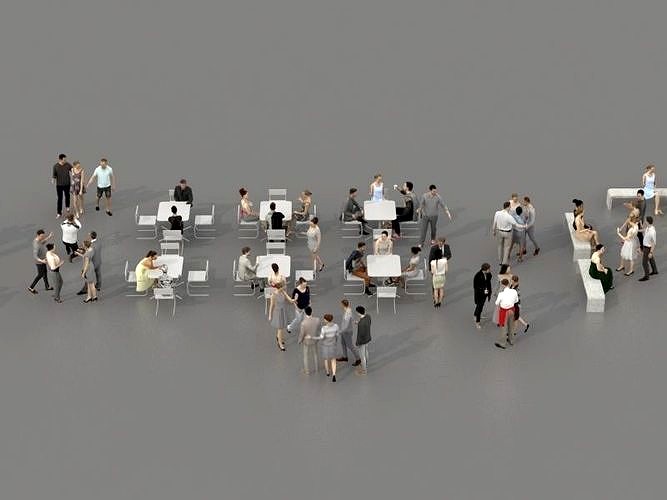 3D PEOPLE CROWDS- ULTIMATE SPEED  - CAFETERIA BENCHES - EXTERIOR