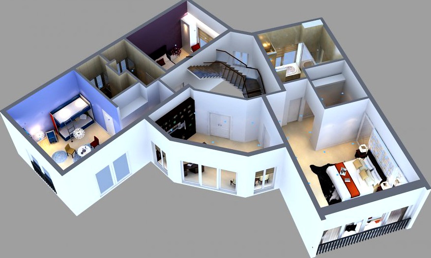 Detailed House floor 2 Cutaway3d model