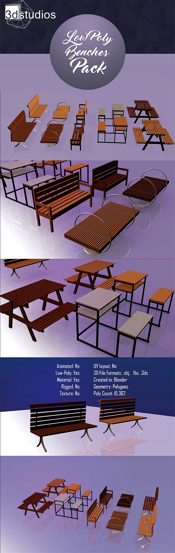 Low Poly Benches Pack
