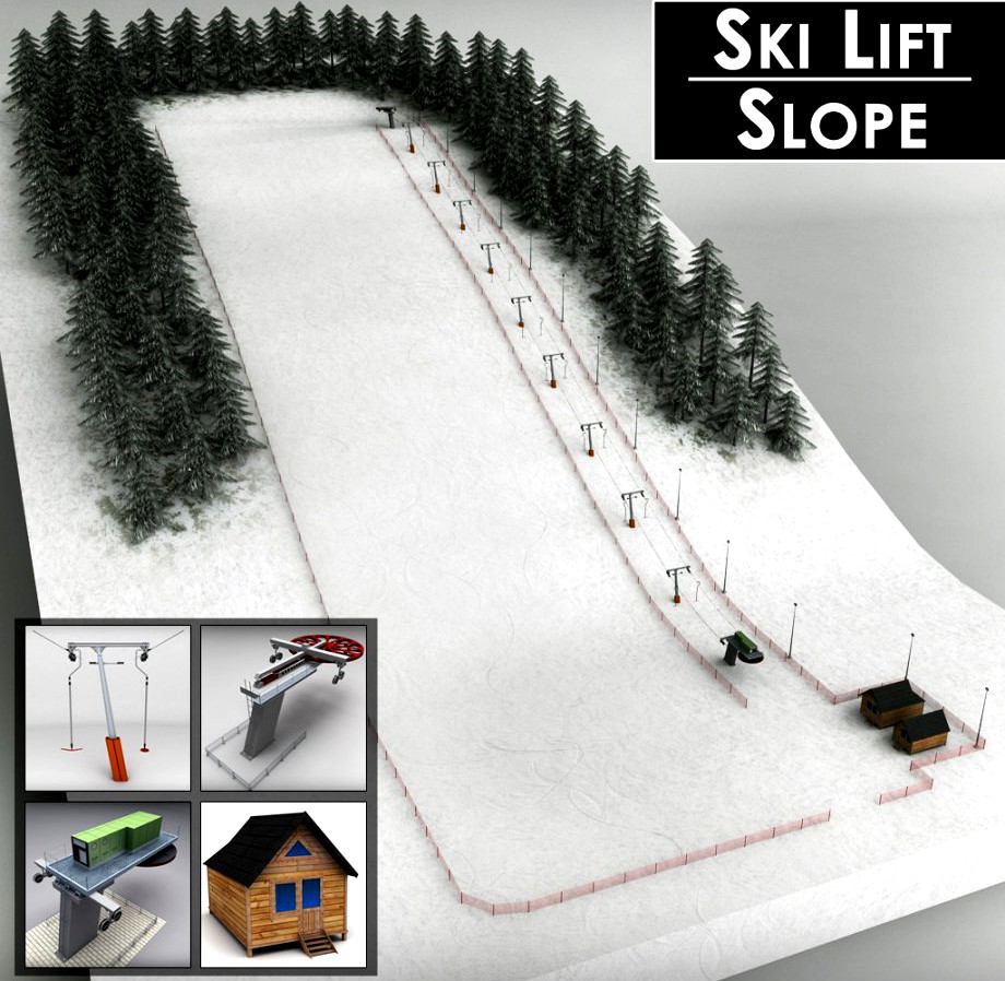 Ski slope lift mountain pack3d model