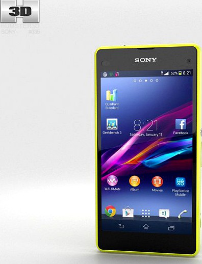 Sony Xperia Z1 Compact Yellow3d model