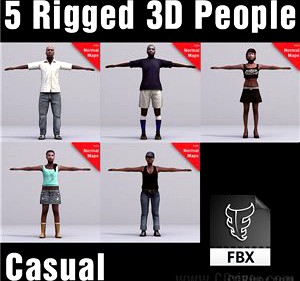 CASUAL PEOPLE- 5 RIGGED 3D FBX MODELS (MeCaFBX006b)