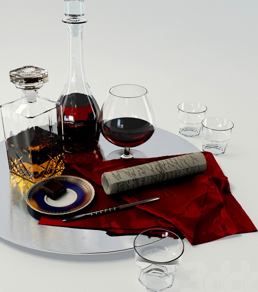 Набор с графином для виски и коньяка на большом блюде - Set whiskey and cognac decanter on dish