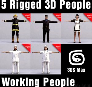 WORKING PEOPLE- 5 RIGGED 3D MODELS (MeWoCS001b)