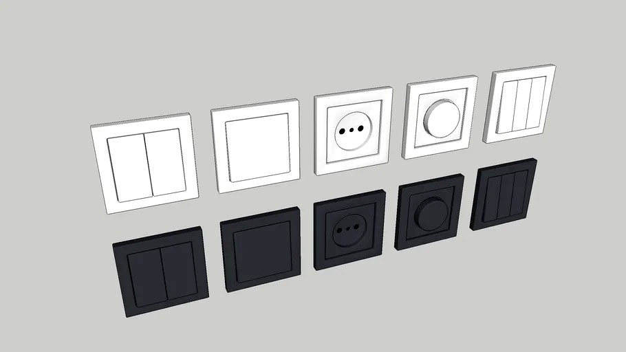 Electric Power outlet + Light switches (Black + White)