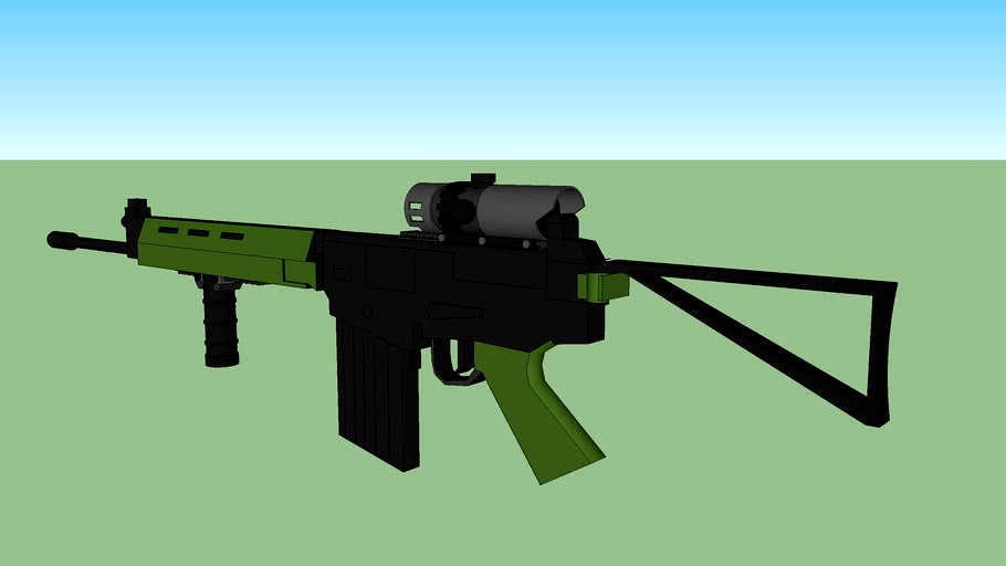 FN FAL With Foregrip, Low Power Scope and Folding Stock.