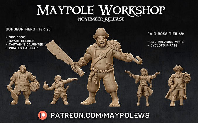 PIRATE CREW 28mm miniatures for tabletop rpg | 3D