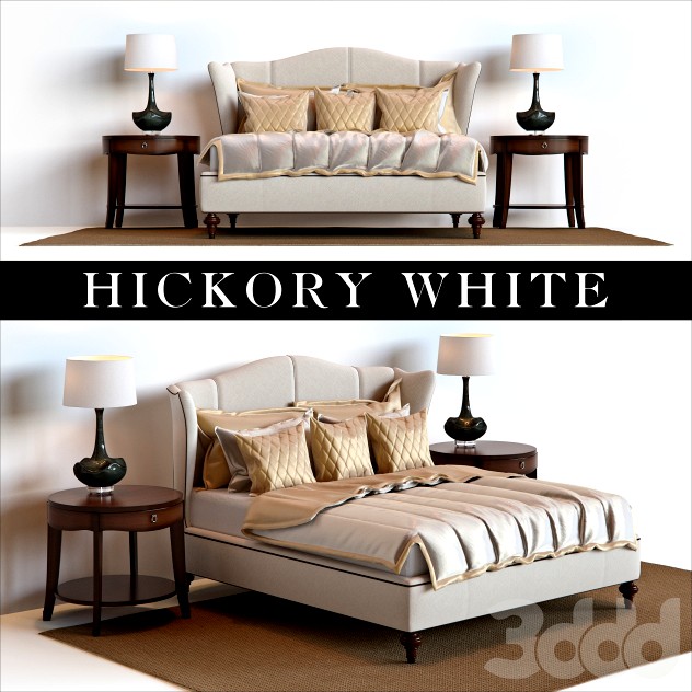 Hickory White King Upholstered Bed, Barbara Barry Skirted End Table