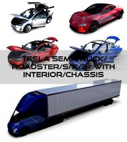 tesla packsemi roadster model s x 3 with interiors and chassis