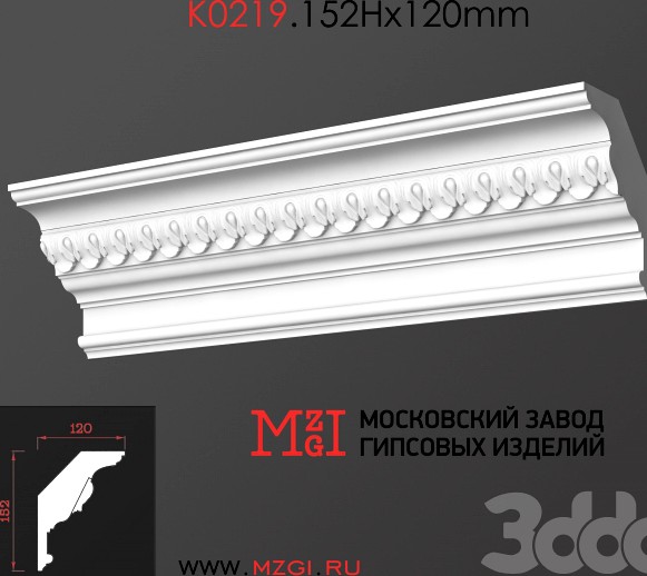 Карниз потолочный с рисунком лепнина гипс K0219.152Нx120mm