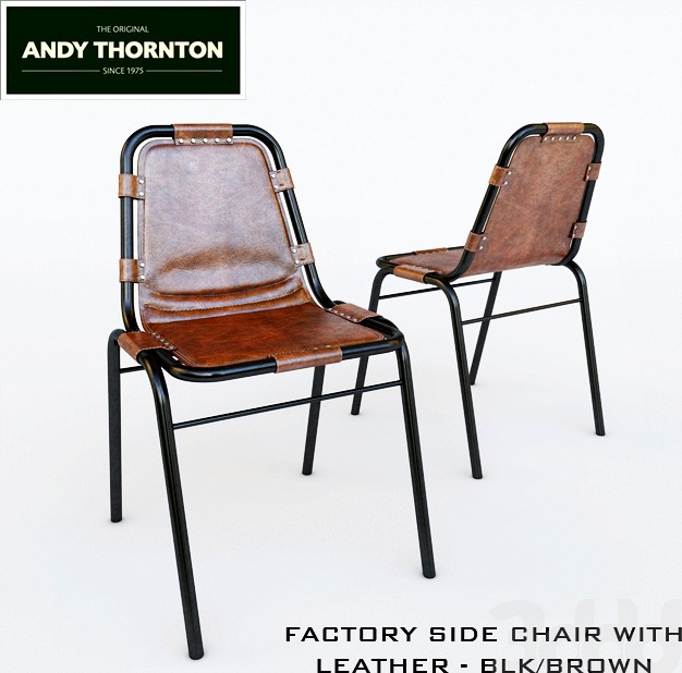 FACTORY SIDE CHAIR WITH LEATHER - BLK/BROWN