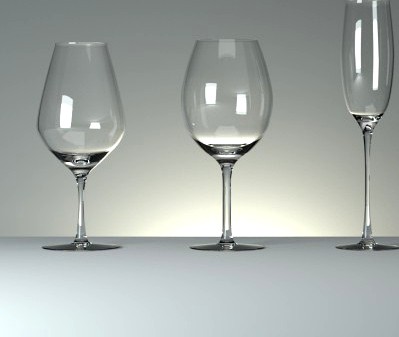 Three wineglasses with curves