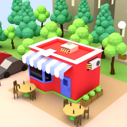 Low poly restaurant and park