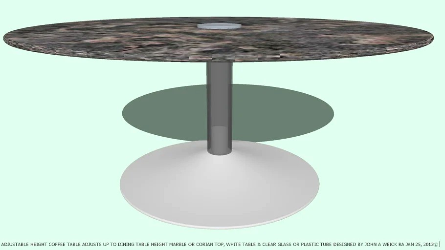TABLE COFFEE ADJ HT 42DX.L MARBLE TOP & WHITE BASE BY JOHN A WEICK RA
