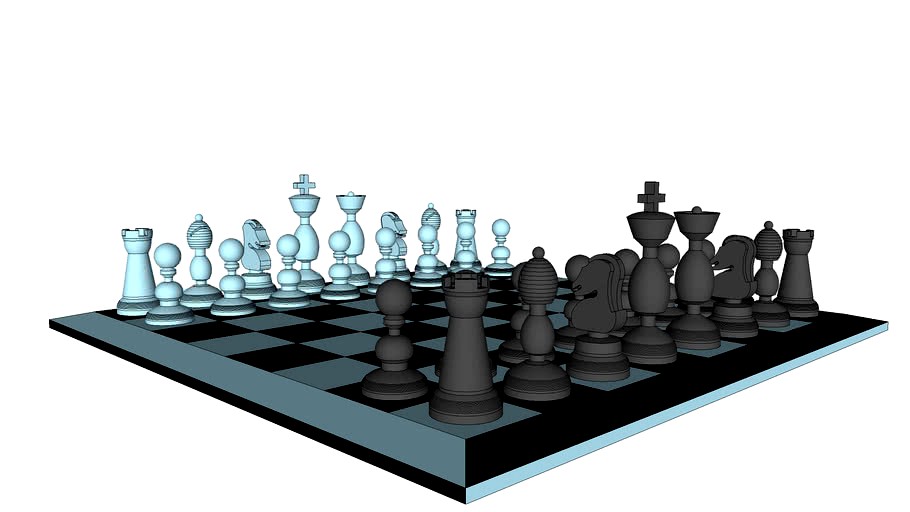Blue and Black Chess Set