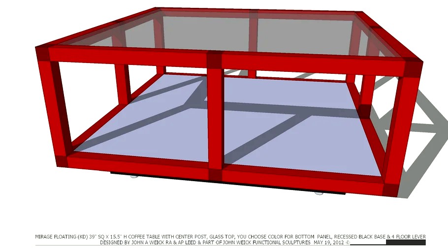 TABLE COFFEE 39SQ RED FRAME GL TOP YOU SELECT BOT COLOR BY JOHN A WEICK