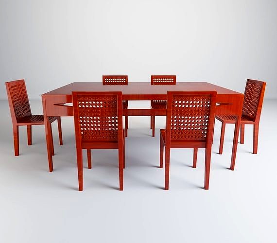 Table and Chairs in Red Shiny Wood