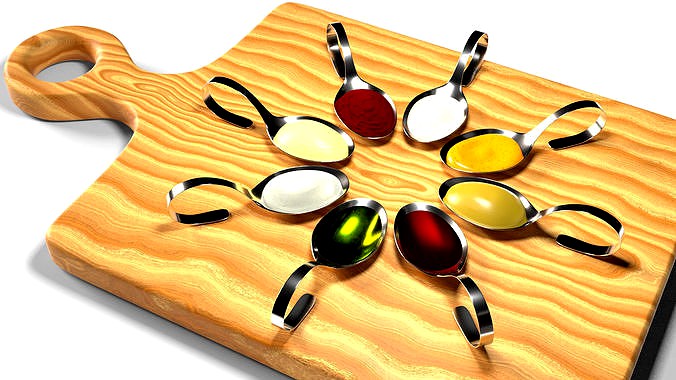Appetizer sauce spoons and chopping board