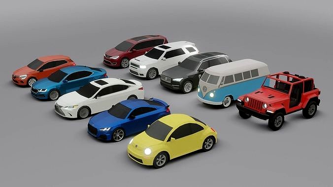 low-poly cars pack - 10 cars
