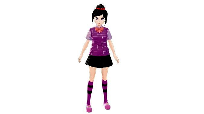 ASIAN STUDENT GIRL 3D MODEL RIGGED T POSE SHAPE KEYS