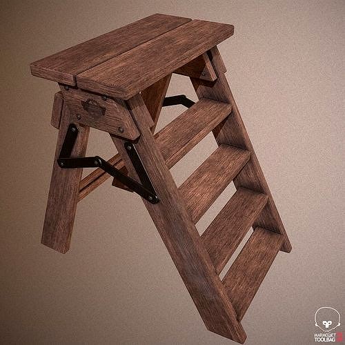 Wooden Painting Ladder 3d model